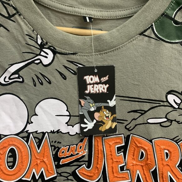 Tom & Jerry x Southpole Shirt Mens Size Large Gray Cartoon Onomatopoeia Y2K Look - Picture 7 of 13